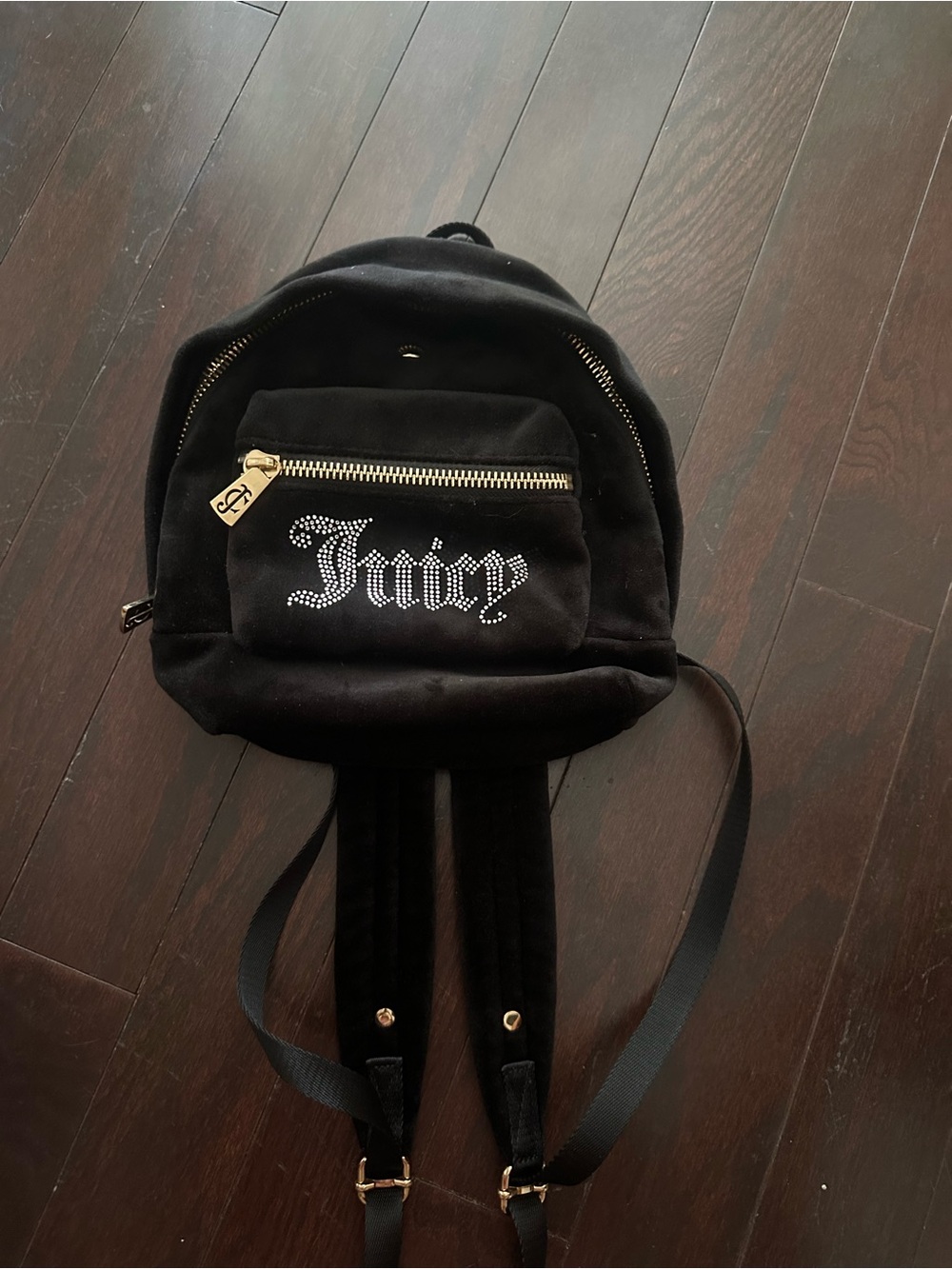 Juicy Couture Black Velvet Mini Backpack with Gold Hardware